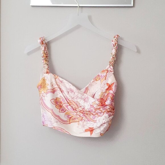 NWOT Zara pink champagne floral printed crop top with chain detail, S - Picture 8 of 10